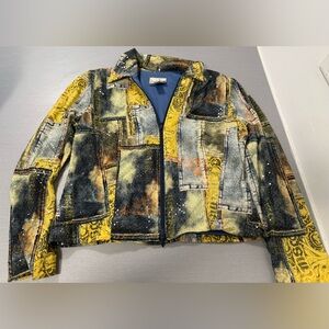 Joseph Ribkoff Blazer Jacket Canadian Made Sequins Patchwork Yellow Gray Size 10